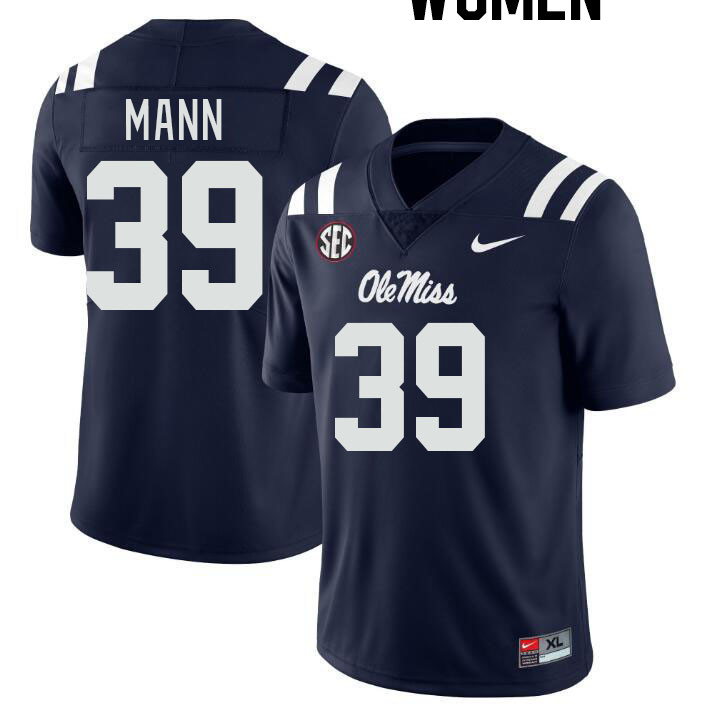 Women #39 Skielar Mann Ole Miss Rebels College Football Jerseyes Stitched Sale-Navy